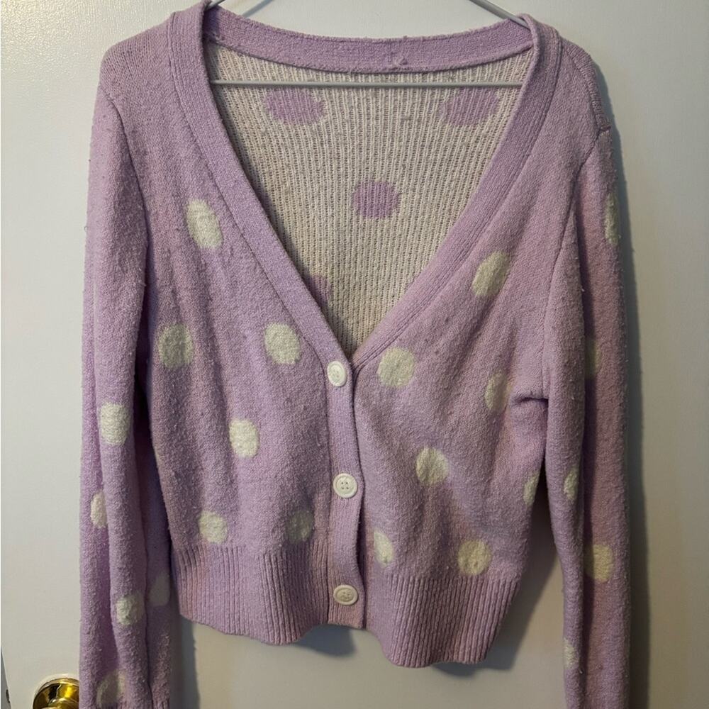 Ultra Soft Girl Cottagecore Lavender Polka Dot Women's Teacher Sweater